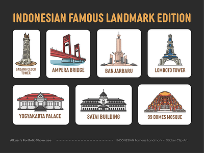 Alkusr - Indonesian Famous Landmark Sticker Clipart Illustration art asia branding city culture design graphic design illustration indonesia landmark logo monument ui