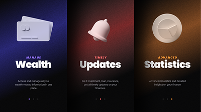 Onboarding screen 3d icons android blender bold dark mode design designer figma fintech gradient graphic design iconography ios mobile app product design typography ui ui ux user experience user interface