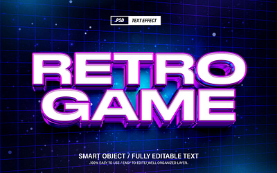 Retro game'' 3D Editable Text Effect Style 3d branding effect game gamer effect gamer text graphic design illustration logo neon psd retro game retro psd text effect