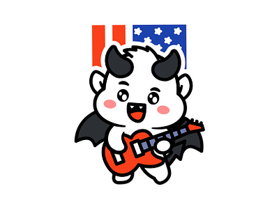 Rocker Devil 🎸 america bat character cute devil guitar illustration jaysx1 kid kids mascot outline playing rocker