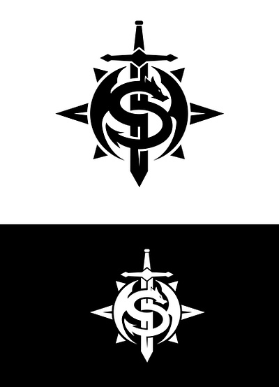 Sword dragon compass logo