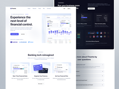 SaaS Finance Landing Page - Finanta✨ banking website clean design features finance landing page finance website financial fintech hero section infographics landing page design minimalist saas saas landing page saas website ui ux web app web design website design