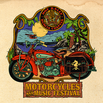 HOT RALLY MURCIA CHAPTER david vicente design digital art dvicente art illustration indian indian motorcycle inking kustom kulture motorcycles sea tiki