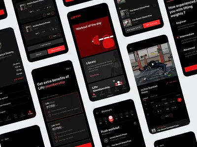 Liftr- Fitness App app black red design graphic design ui ux