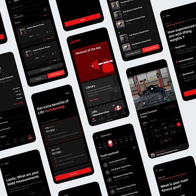 Liftr- Fitness App app black red design graphic design ui ux