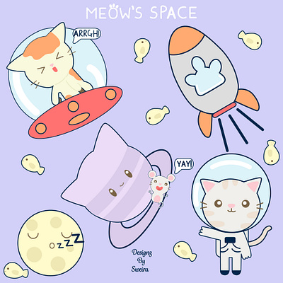 MEOW'S SPACE adobe illustrator cats cute digital art kawaii pastel space vector
