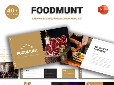 Foodmunt - Food & Beverages Presentation Templat agency business chef creativ dish eat food graphic design powerpoint presentation restaurant ui uiux ux wooden yellow