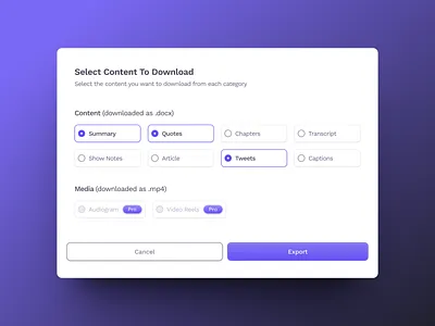 Export Modal export export modal modal modal designs ui web webapp