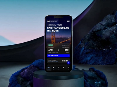 SAS airlines dark UI design by Milkinside 3d airplane animation booking branding c4d dark dashboard design globe home illustration mode motion official sas ticket trip ui ux