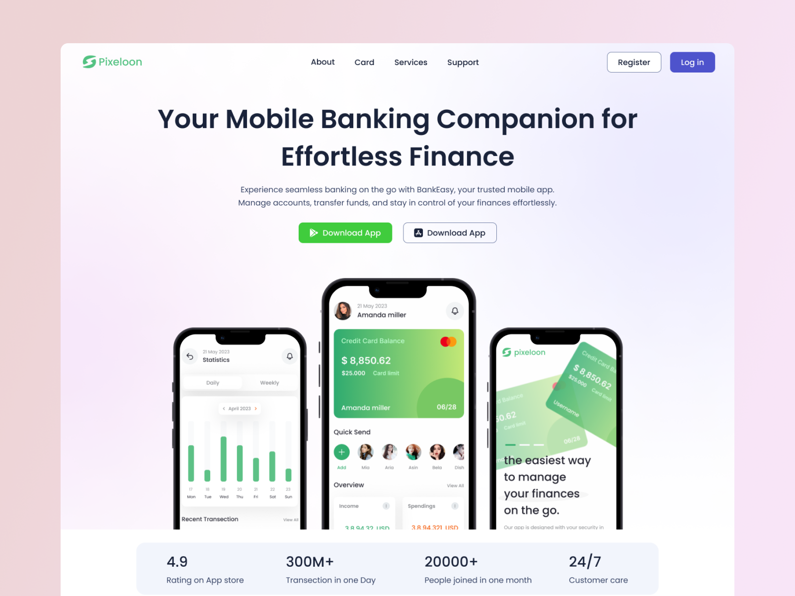 Banking App Landing Page By Nahid Hossain For Pixeloon On Dribbble