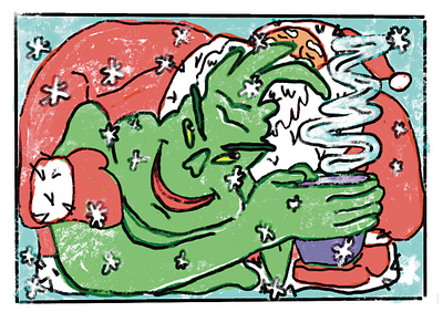 Christmas Grinch card character christmas design grinch illustration matcha picture santa tea