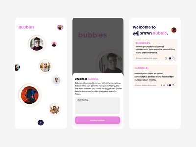 Social Media App: Bubbles branding concept design concept ui mobile mobile app social social media social media concept ui ui ux design ux