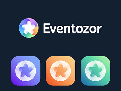 Eventozor logo design blockchain branding colourful cosmos event icon logo management mark monogram negative space planning saas space star