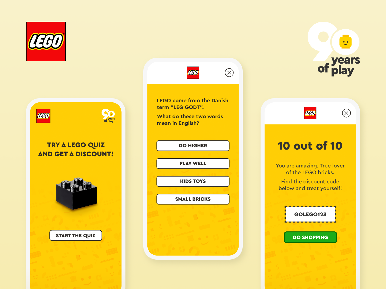 LEGO® 90th Anniversary / Adult Quiz app design embed illustration quiz ui ux webapp website