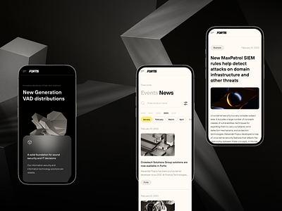 Mobile versions of the website for the high tech distributor dark theme design design concept detailed page events home mainscreen mobile adaptive mockup news nimax phone ui website