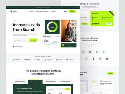 Growly - Organic Marketing Platform Landing Page advertising animation b2b clean dipa inhouse framer homepage landing page landingpage marketing platform saas startup ui uiux ux web web design webflow website