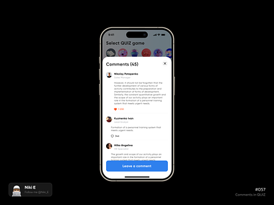 Comment page blue comment comment design comment in course comment page course design design app lms mobile app niki e quiz quiz design ui ux
