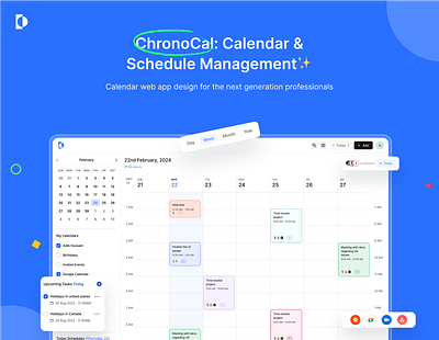 Calendar UI - ChronoCal activities adib calendar app calendar design calendar ui component dashboard dashboard design design system event product design product designer saas saas design sidebar task ui design uxui web app webapp design