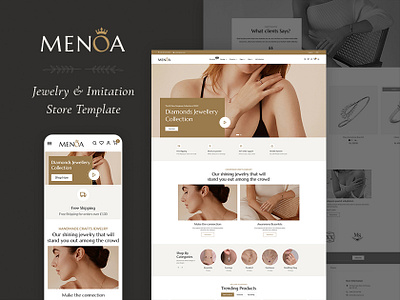 Menoa – Luxurious Jewelry & Imitation eCommerce Responsive Theme bijoux bride design ecommerce gold illustration imitation jewelry menoa opencart prestashop shopify template templatetrip unique woocommerce wordpress