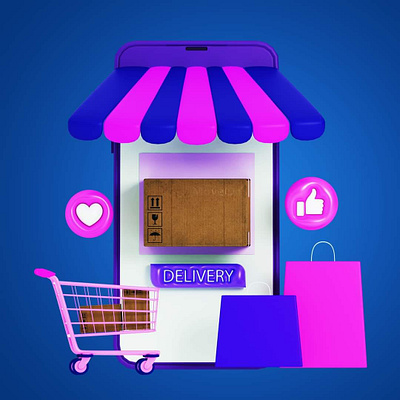 3D Online Shopping Icon Isolated for ui/ux 3d 3d animal 3d character 3d design 3d illustration blender cute cartoon design home delivery illustration online shopping icon ui