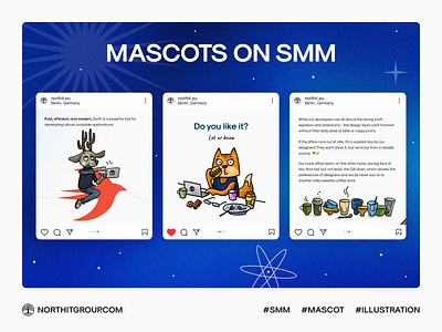 SMM, mascots, illustrations design for IT company branding design illustration mascot smm