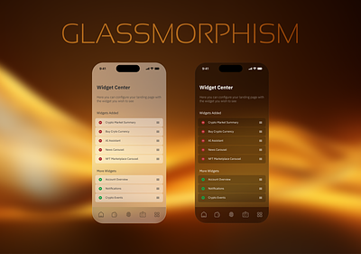 Glassmorphism UI Mobile Design concept crypto wallet dark mode glassmorphism light mode ui design