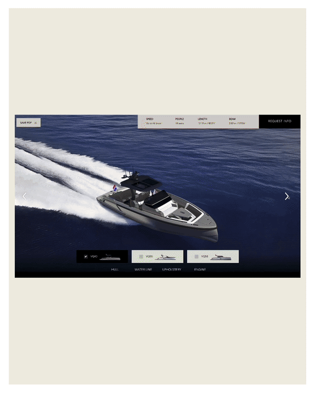 Vanquish Yachts 3D Configurator UI design 3d animation branding logo motion graphics ui
