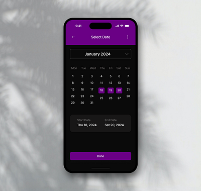 Daily UI Design Challenge | Day 80 | Date Picker accessibility blackmode branding challenge080 colortheory contrast dailyui darktheme datepicker design graphic design icons illustration mobileview typography ui usercentric ux