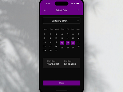 Daily UI Design Challenge | Day 80 | Date Picker accessibility blackmode branding challenge080 colortheory contrast dailyui darktheme datepicker design graphic design icons illustration mobileview typography ui usercentric ux