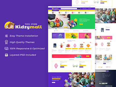 KidzyMall – Mega Kids Toys Store – eCommerce Responsive Theme baby baby care illustration kids kids fashion kidzymall mega prestashop soft toys template templatetrip theme toys woocommerce wordpress