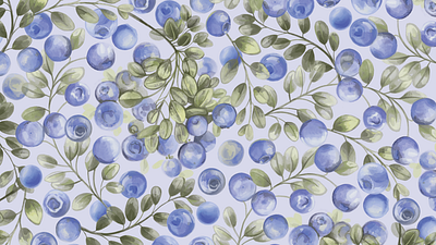 Watercolor Blueberries Surface Pattern Design all over print apparel blue and green blueberries botanical botanical print design fabric printing fashion design home decor illustration painting pattern design procreate illustration seamless pattern stationery surface pattern design textile design textile print watercolor