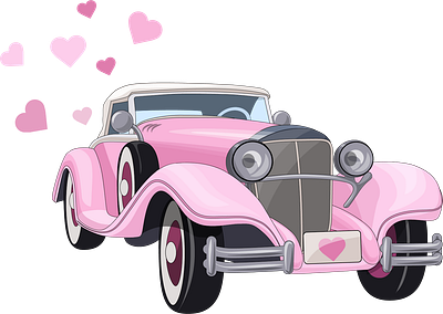 Retro auto auto barbi childrensbookart childrensbooks design graphic design illustration love pink retro valentine day vector art