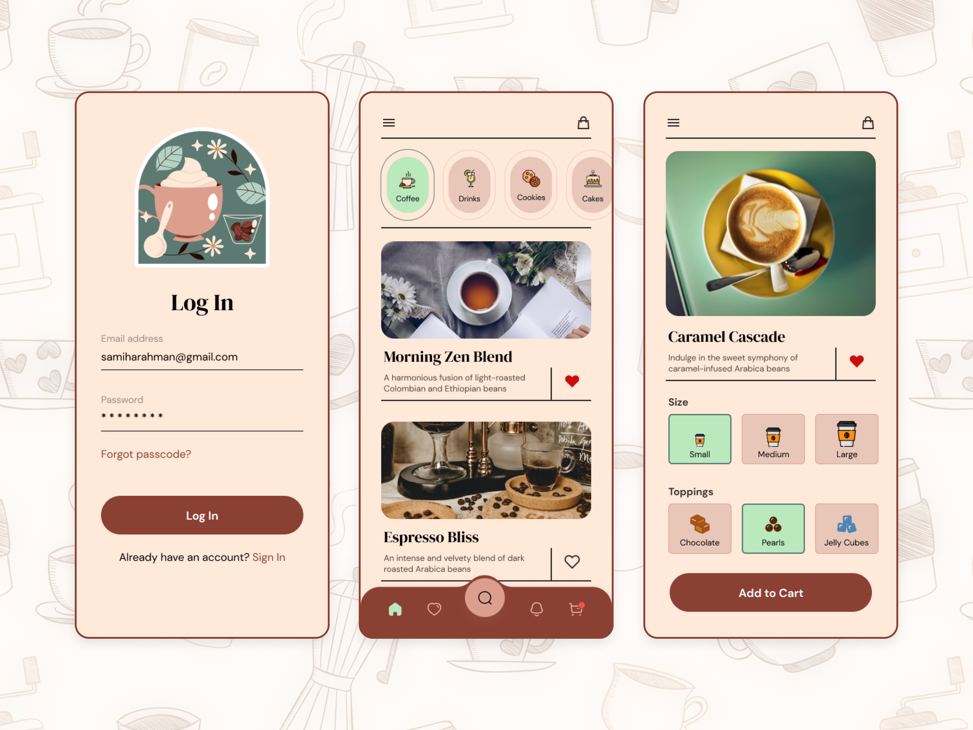 Coffee Shop App UI Design Concept 2 aesthetic design branding coffee shop ui customize design home page design illustration light minimal order ui ui design uiux ux design