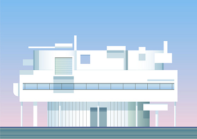 Minimal architecture blue branding building design digital editorial exhibition front icon illustration le corbusier minimal nft pink vector villa white