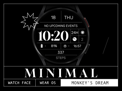 Minimal Elegance - Wear OS Watch Face black dark design digital google graphic design illustration minimal minimalist samsung simple smartwatch technology ui watch watchface wear os