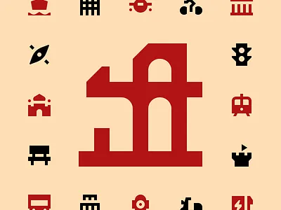 City icons airplane bank bench bicycle building canoe castle tower city fire hydrant fuel office ruins scooter semaphore skyscraper tanker tesla station train transport truck