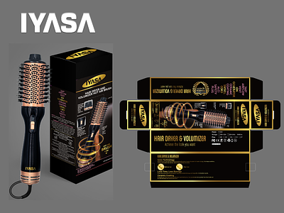 IYASA Hair Dryer Packaging Box Design africancreative afterwenaus branding cameroonartist centralafricancreative hairdryerpackaging logo packaging sightseer westafricancreative
