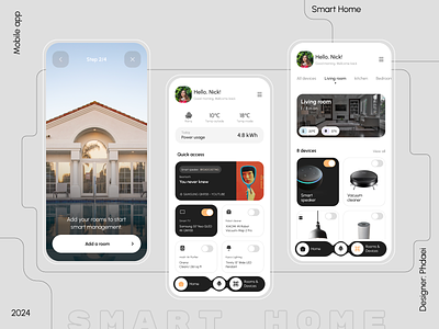 Smart Home ai ai assistant application device home minimal mobile music player nav nar room smart device smart home smart house tab bar ui design unboarding