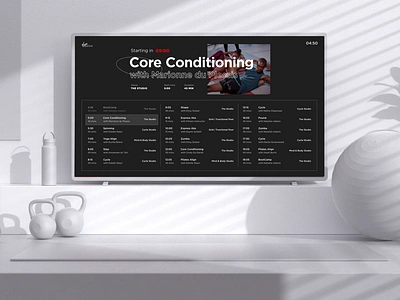 Virgin Active In-club Display animation classes clay dark design fitness gym in store isoflow motion schedule table timetable tv ui ux virgin active workout