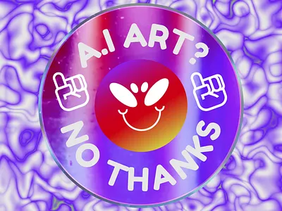 AI art? No thanks animation branding chrome effects face funny gradient graphic design icon logo motion graphics shiny sticker waves wink