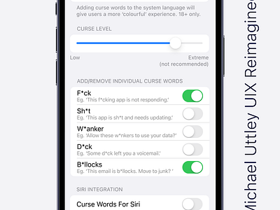 UIX Reimagined #6 - iOS Cursing apple design ios product design ui uixreimagined ux uxdesign uxsatire