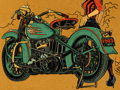 CLASSIC HEAT branding classic d.vicente david vicente design digital art dvicente art harley davidson illustration inking kustom kulture motorcycle nft pin up vintage vintage motorcycle