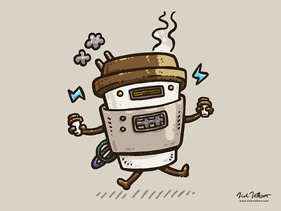 Latte Bot coffee coffee cup cup electric illustration latte robot robotic smoke steam volt