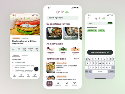 Genie AI Recipes App ai app mobile recipes ui ux