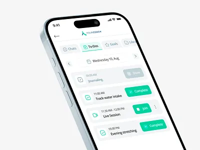 Task Management | YourCoach Health calendar design minimal mobile tasks todos ui ux