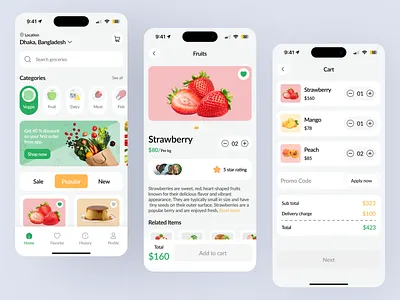 Mobile App Design - Grocery app app design delivery app design food app food delivery app fruit grocery grocery app grocery delivery app grocery store mobile app design online grocery shopping shopping store ui ui design user interface ux ux design vegetable