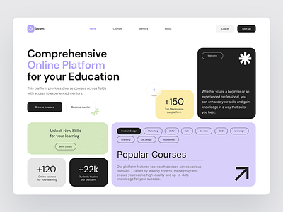 E-Learning (Courses) Website | Landing page | UX/UI course courses design education elearning home page landing page learn skills learning platform learning website online class online courses online education online learning study ui ux web web design website