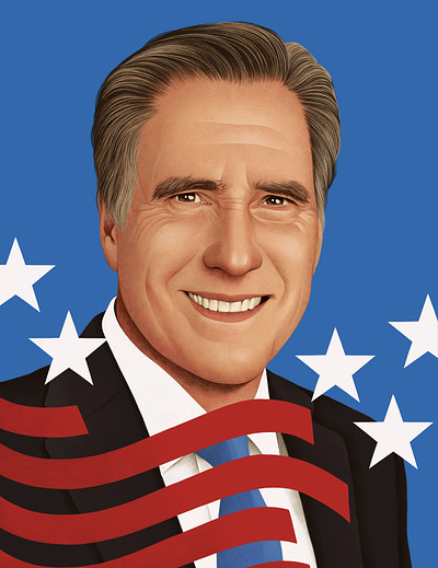 Mitt Romney america business digital editorial flag folioart headshot illustration mercedes debellard politics portrait realist usa
