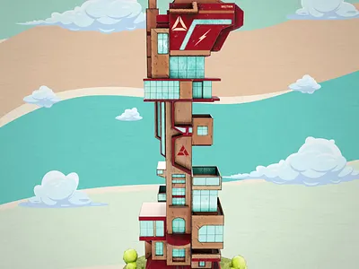 3D Cartoon Building 360 3d after effects animation branding building cartoon cinema4d city futuristic graphic design hi tech house loop motion motion graphics motiondesign toon toon shader ui