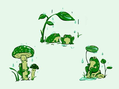 Rainy Day Frogs animal drawing frogs green illustration leaf pattern plant sketch toads